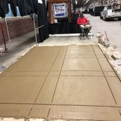 Freshly finished slab with sawn joints at an indoor exhibit space
