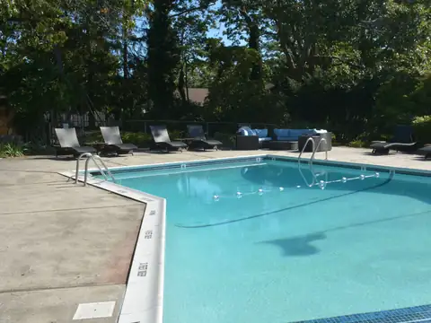 Pool with a light concrete deck and lounge chairs